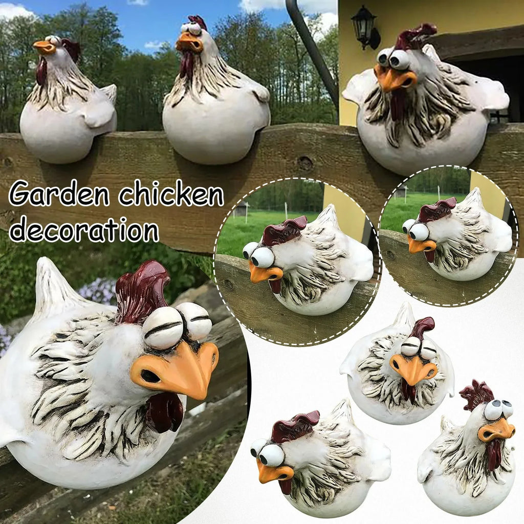 Funny Chicken Fence Decor Statues