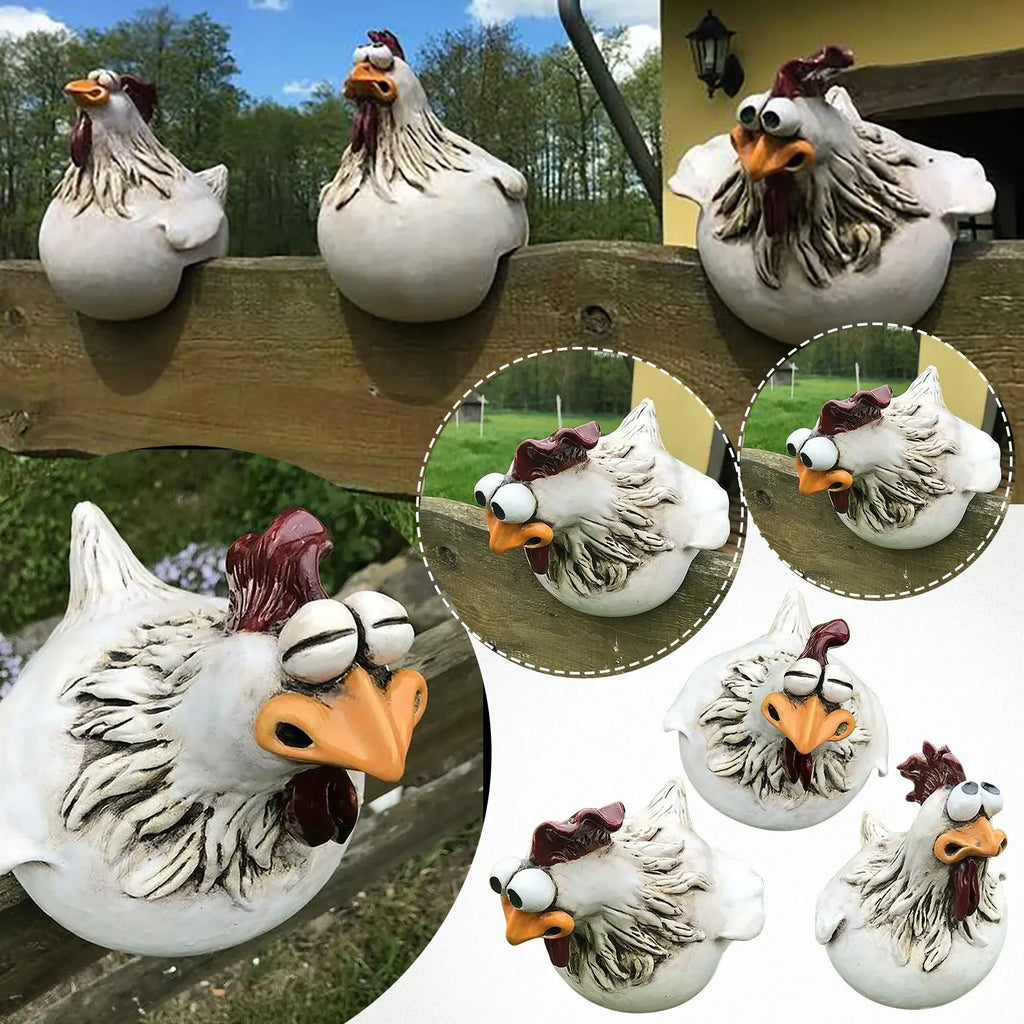 Funny Chicken Fence Decor Statues
