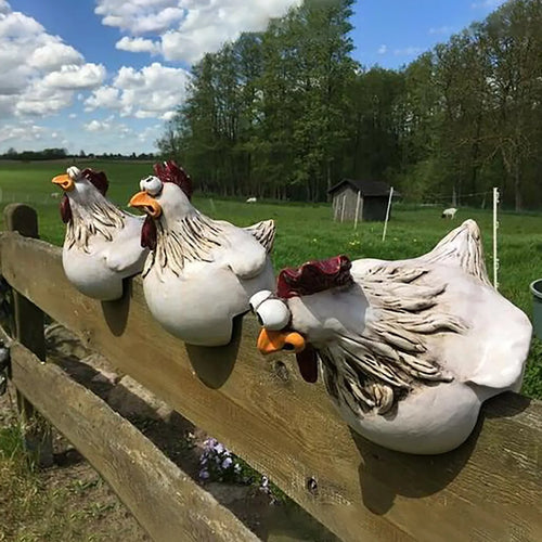 Funny Chicken Fence Decor Statues
